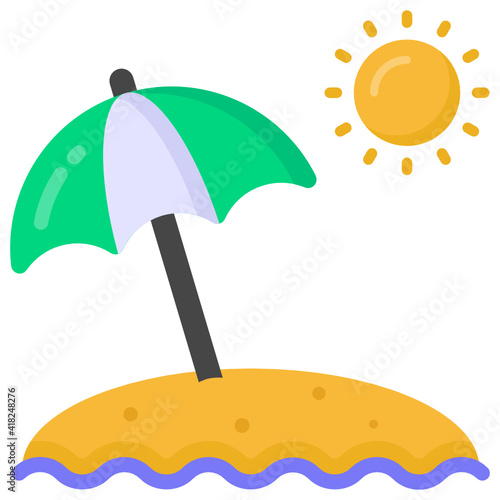 
Umbrella and sun denoting flat icon of beach 

