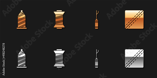Set Sewing thread, , Awl tool and Pattern icon. Vector.