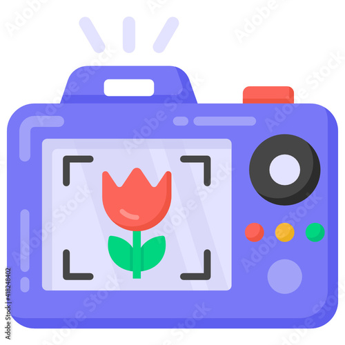 
Flower inside camera denoting flat icon of macro photography 

