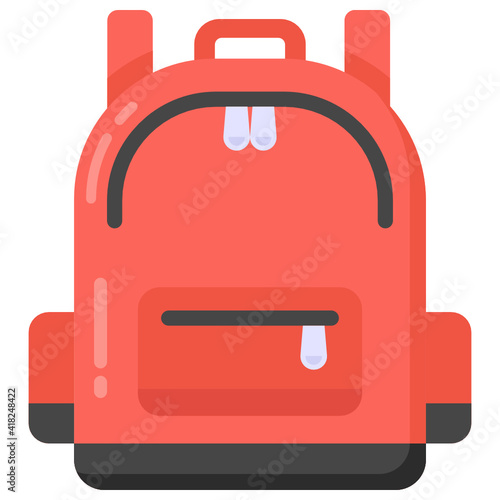 
Backpack in flat design icon, travelling bag 


