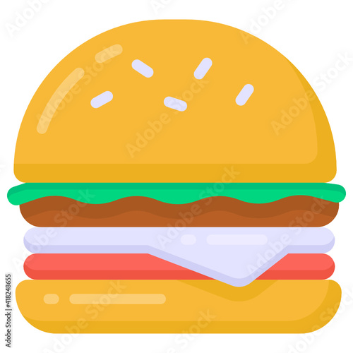 
Junk food in flat icon denoting humbarger 

