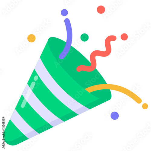 
Party popper flat style icon, birthday celebrations accessory 

