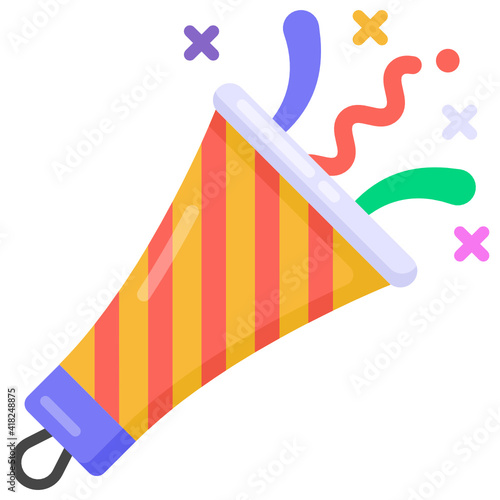 
Party popper flat style icon, birthday celebrations accessory 

