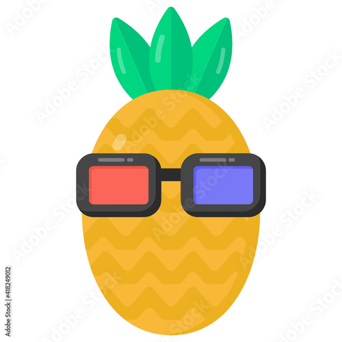 
Fruit with glasses denoting flat icon of cute pineapple 

