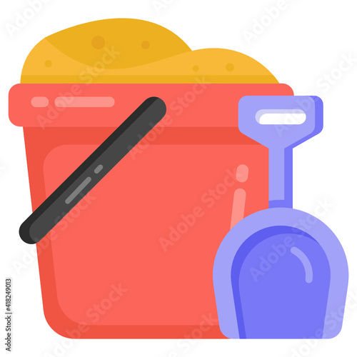 
Sand bucket in flat style icon, beach accessory 

