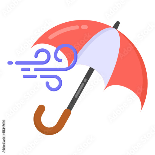 
Wind pushing the umbrella, concept of windstorm icon

