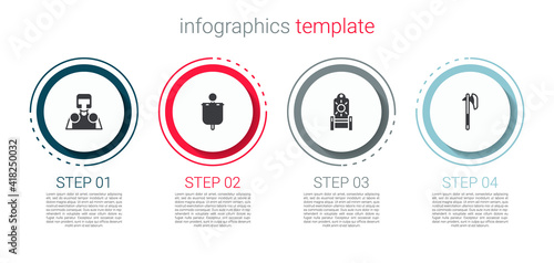 Set Medieval knight, flag, throne and axe. Business infographic template. Vector.