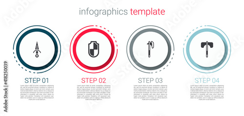 Set Dagger, Shield, Medieval axe and . Business infographic template. Vector.