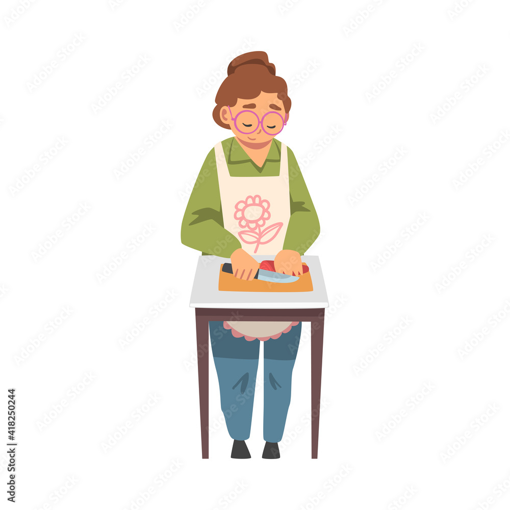 Grandma in Glasses Standing at Table Cooking Vector Illustration Grandma in Glasses Standing at Table Cooking Vector Illustration