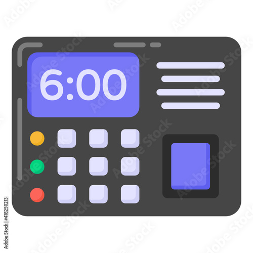 
A time attendance machine icon in flat style

