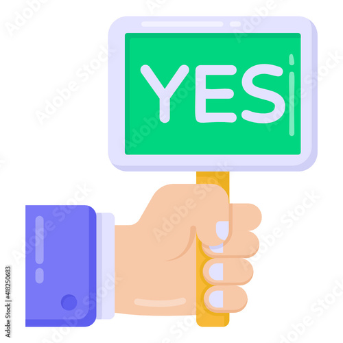 
Hand with banner denoting flat icon of placard 

