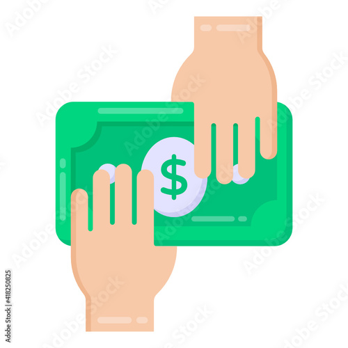 
Hands with banknote denoting flat icon of bribery 

