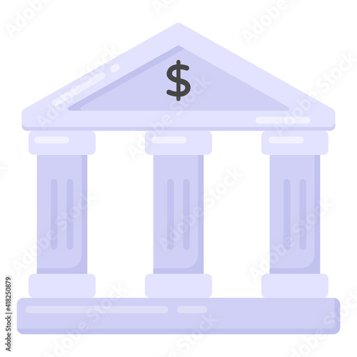 Building with dollar denoting flat icon of bank
