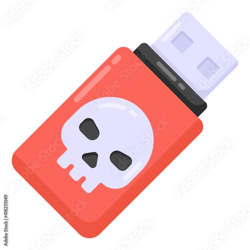 Hacked usb in flat style icon, system hardware memory device