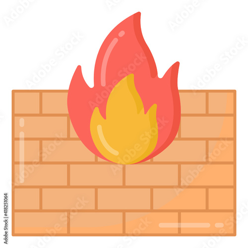 
Wall with flame denoting flat icon of firewall 


