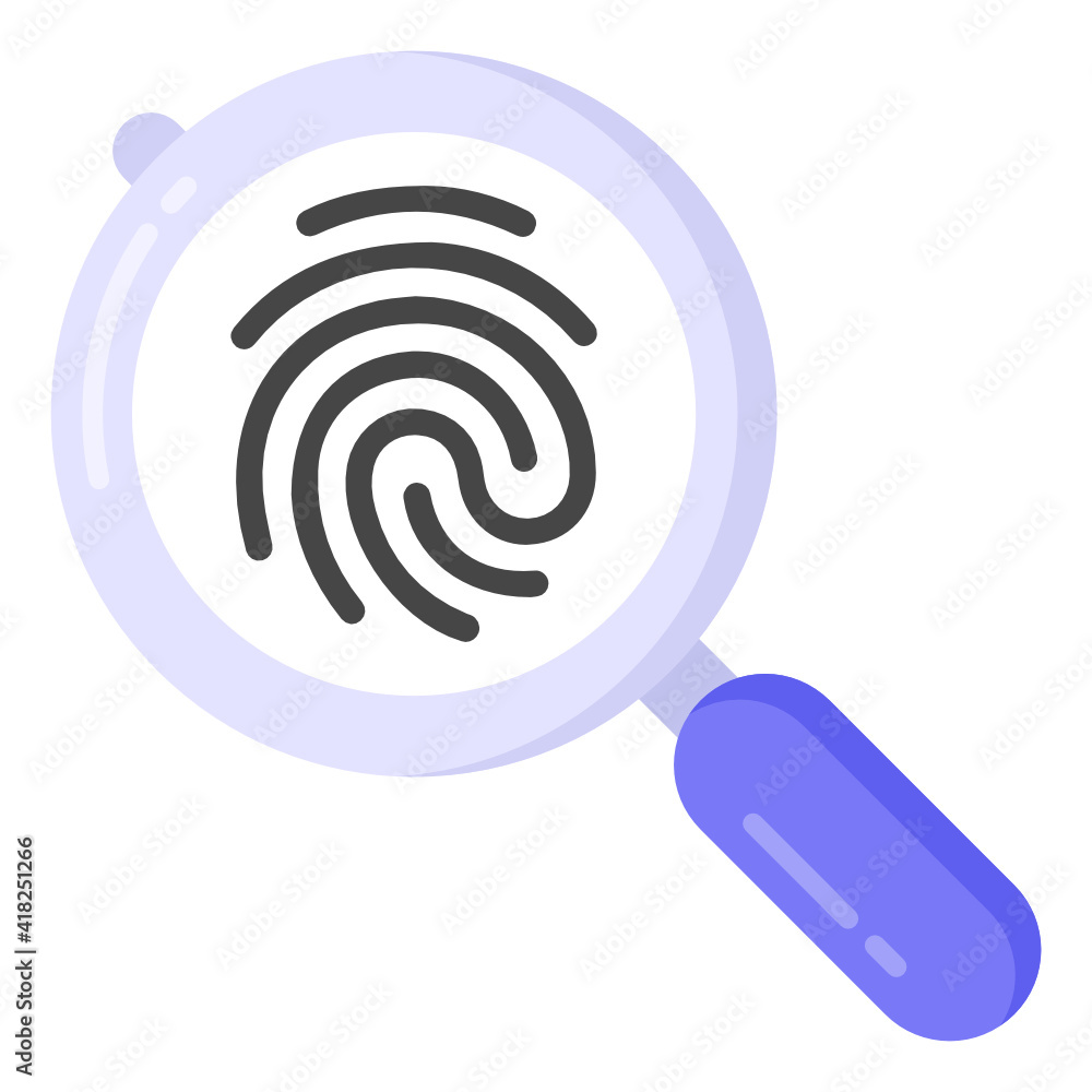 Magnifier denoting flat icon of fingerprint search
Magnifier denoting flat icon of fingerprint search