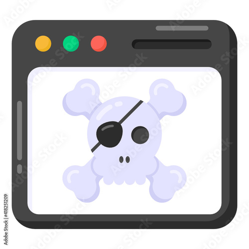 
Web with skull denoting flat icon of malicious website 


