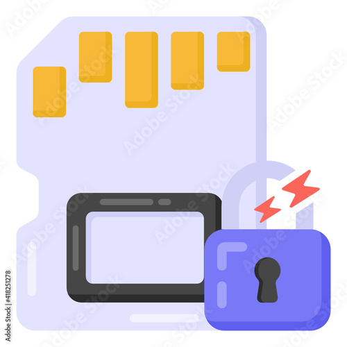  Padlock with card denoting flat icon of destroyed memory