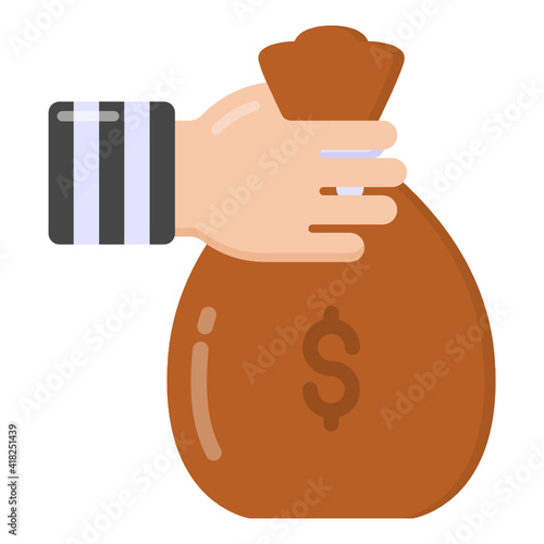 
Hand with bag denoting flat icon of money steal 

