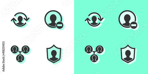 Set User protection, Human resources, Project team base and Create account screen icon. Vector.