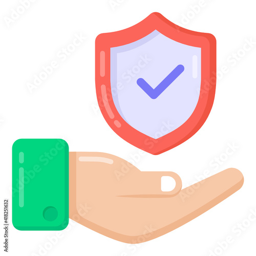 
Hand with shield denoting flat icon of protection provider 

