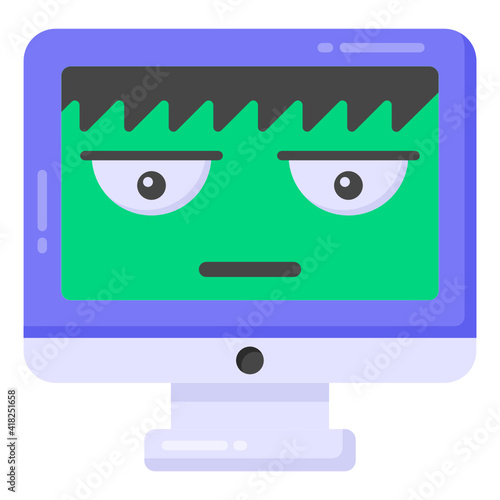 
Face inside screen denoting flat icon of hacked computer 

