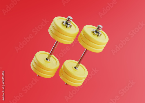 Dumbbels isolated on pink background. 3d rendering photo