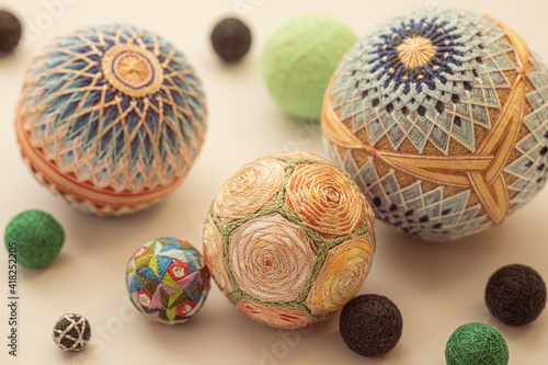 Cuadro en lienzo Temari balls, a handicraft ball in traditional Japanese style