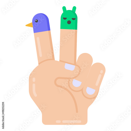 
Puppet show with fingers, flat icon of finger puppets

