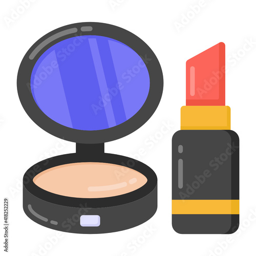 
Makeup flat icon, lipstick with compact powder

