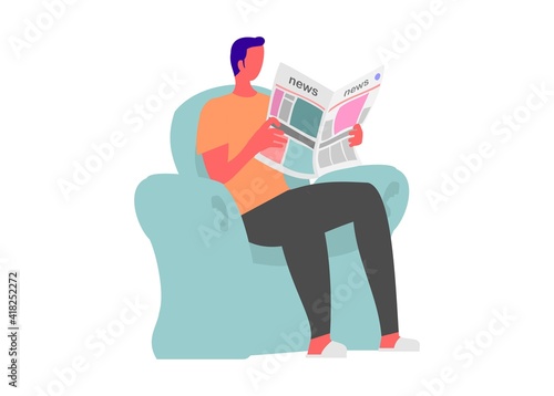 Person reading newspaper. Simple flat illustration 