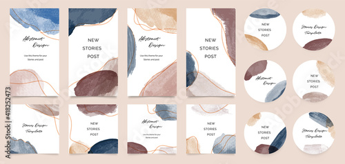 Social  story templates and highlights covers vector set. Social media background design with floral and hand drawn organic shapes textures. Abstract minimal trendy style wallpaper. 
