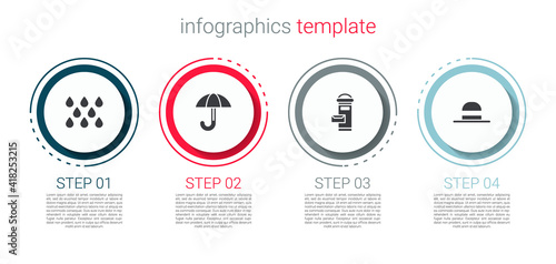 Set Water drop, Umbrella, London mail box and Elegant women hat. Business infographic template. Vector.