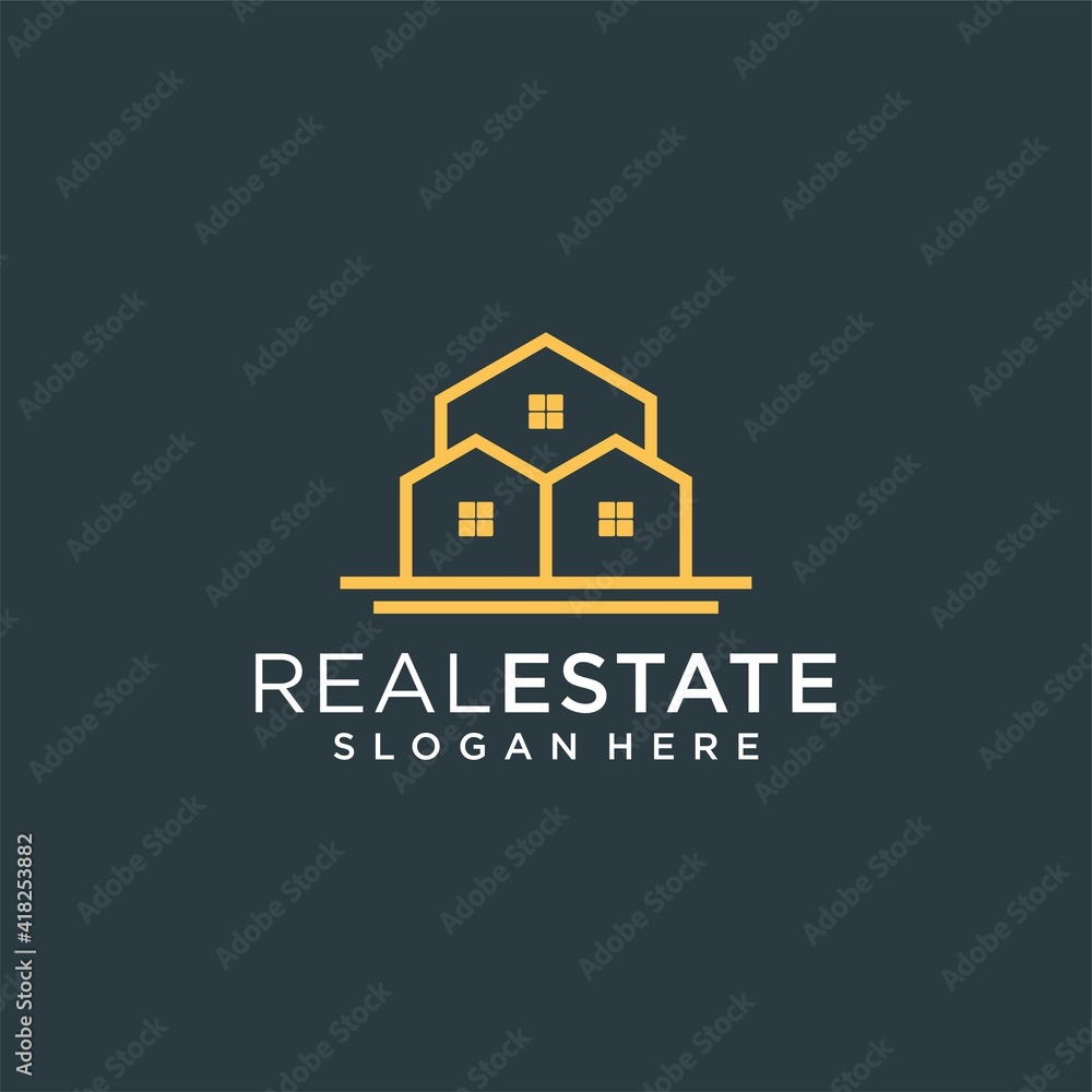 Real estate building monogram logo and business card template