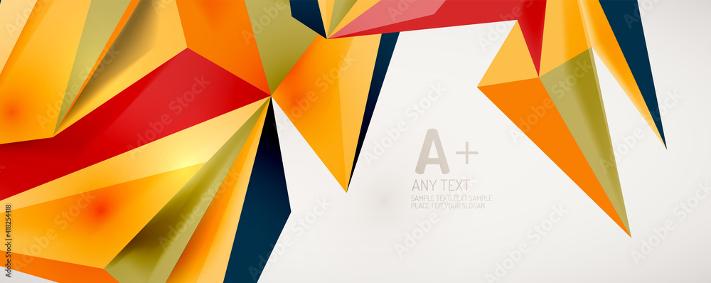 Vector triangle geometric backgrounds. Low poly 3d shape on light backdrop. Vector illustration for covers, banners, flyers and posters and other designs Vector triangle geometric backgrounds. Low poly 3d shape on light backdrop. Vector illustration for covers, banners, flyers and posters and other designs