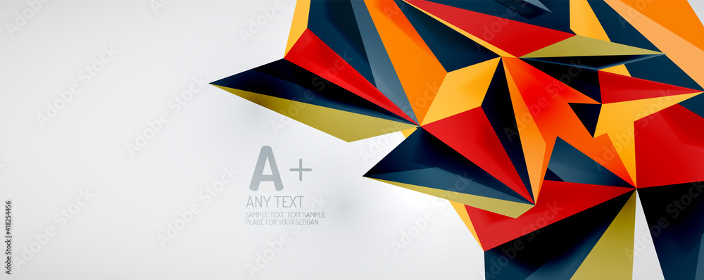 Vector triangle geometric backgrounds. Low poly 3d shape on light backdrop. Vector illustration for covers, banners, flyers and posters and other designs Vector triangle geometric backgrounds. Low poly 3d shape on light backdrop. Vector illustration for covers, banners, flyers and posters and other designs