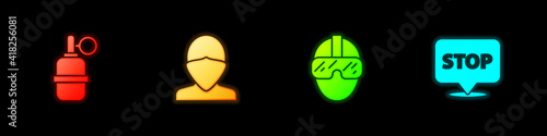 Set Hand grenade, Vandal, Special forces soldier and Protest icon. Vector.