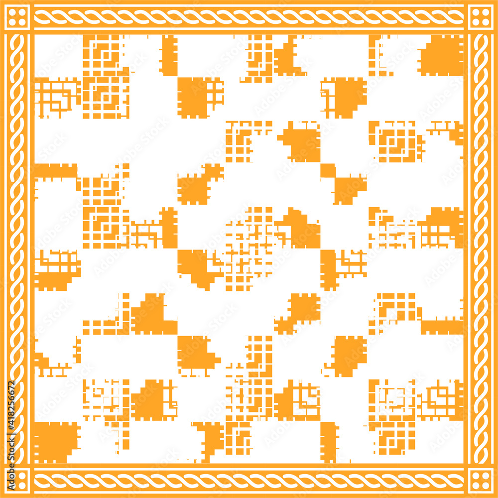 Silk scarf pattern design with floral and geometric abstract style. Design useful for, kerchief, bandana, fabric, fashion, shawl, wallpaper, bed cover, etc. Silk scarf pattern design with floral and geometric abstract style. Design useful for, kerchief, bandana, fabric, fashion, shawl, wallpaper, bed cover, etc.