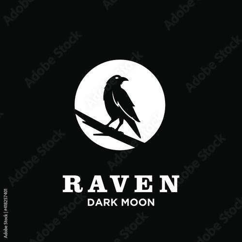 Raven with moon dark logo icon design