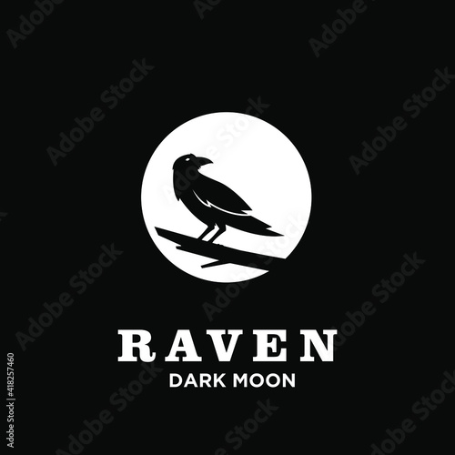 Raven with moon dark logo icon design