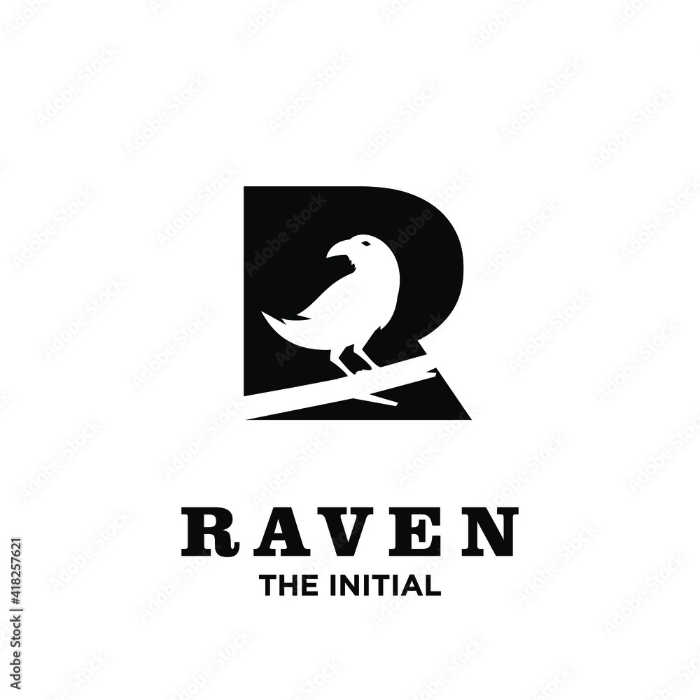 Fototapeta premium Raven with initial R logo icon design