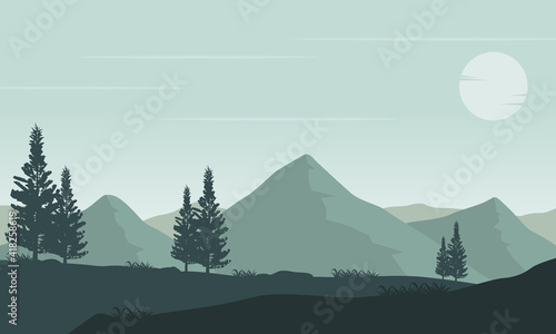 Fototapeta Naklejka Na Ścianę i Meble -  Realistic mountain view with a bright morning sky. Vector illustration