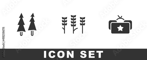 Set Christmas tree, Wheat and Ushanka icon. Vector.