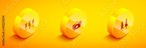 Set Isometric Wheat, Ushanka and Christmas tree icon. Vector.