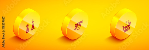 Set Isometric Chess, Cannon and Sauna bucket icon. Vector.