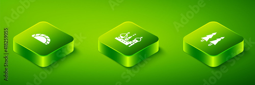 Set Isometric Saint Basil's Cathedral, Christmas tree and Dumpling icon. Vector.