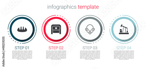 Set Bread loaf, Ushanka, Russian bagels and Oil pump or pump jack. Business infographic template. Vector.