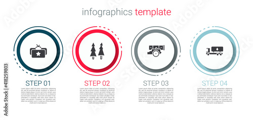 Set Ushanka, Christmas tree, Cannon and Tanker truck. Business infographic template. Vector.
