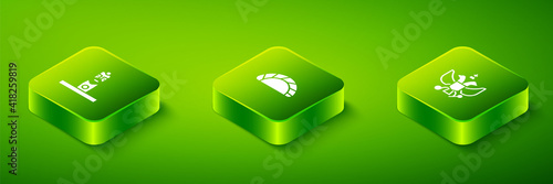 Set Isometric Dumpling, National emblem of Russia and Slavic pagan idol icon. Vector.