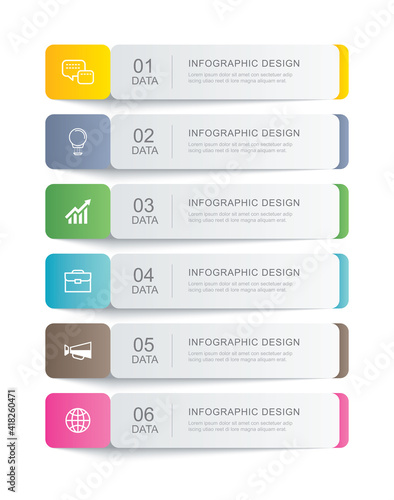 6 data infographics tab paper thin line index template. Vector illustration abstract background. Can be used for workflow layout, business step, banner, web design.